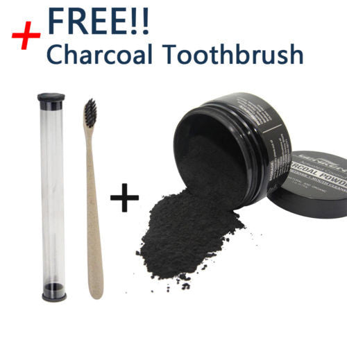 Activated Charcoal Teeth Whitening Organic Coconut Shell Powder Carbon Coco 60g with Bamboo Toothbrush Gift